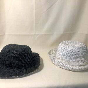 Two Black and White Raffia Hats